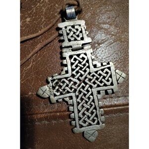 African Silver Christian Coptic Hinged Cross Pendent from Ethiopia 3.75"